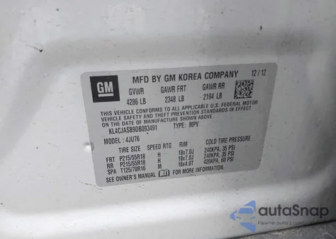 2013 Buick Encore из США, поврежденный, VIN KL4CJASB9DB093491